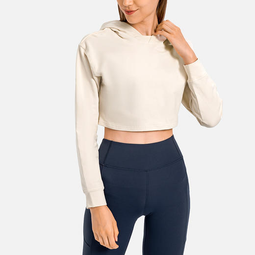 秋冬新款长袖连帽露腰短款健身运动卫衣女 商品图4