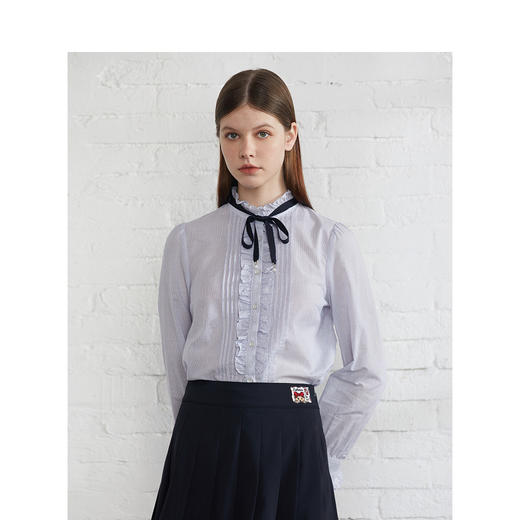 TeenieWeenie小熊22春新款木耳边长袖衬衫设计感衬衣甜美气质女装TTYS222301P 商品图4