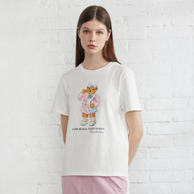 TeenieWeenie小熊2022夏卡通印花宽松白色圆领短袖T恤TTRW222306P