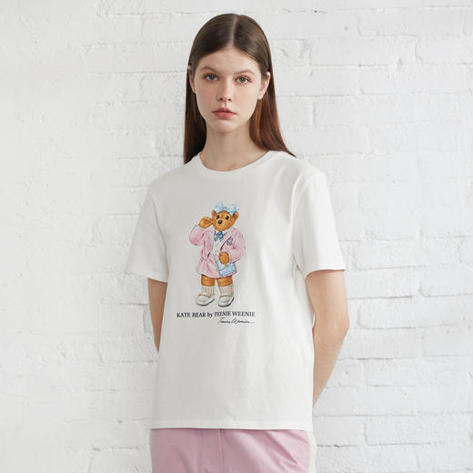 TeenieWeenie小熊2022夏卡通印花宽松白色圆领短袖T恤TTRW222306P 商品图0