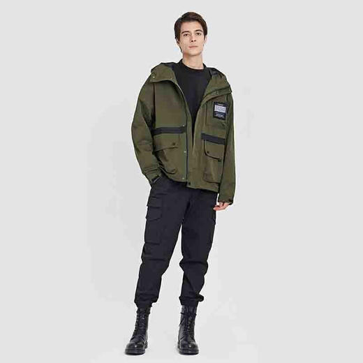 连帽科技面料防风防水防污工装外套百搭四级防水风衣男士休闲冲锋衣 军绿色 165/84A 商品图1