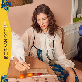 两三事梵高系列与灵魂游荡春夏雪纺衫女蕾丝打底衫灯笼袖薄款洋气