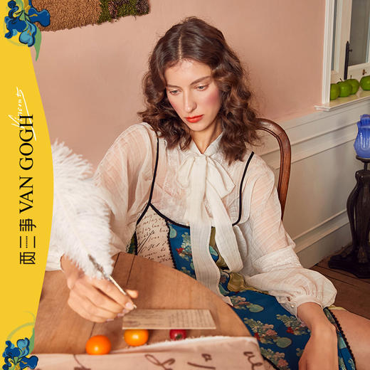 两三事梵高系列与灵魂游荡春夏雪纺衫女蕾丝打底衫灯笼袖薄款洋气 商品图0