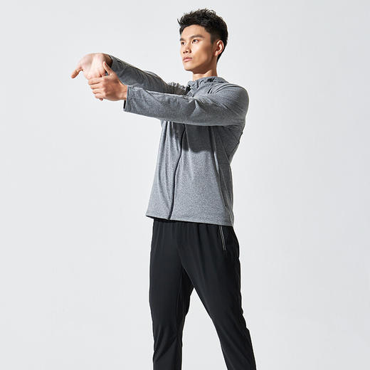 春季新款运动长袖拉链开衫恤速干透气吸湿排汗连帽T恤 浅花灰 165/84A 商品图2