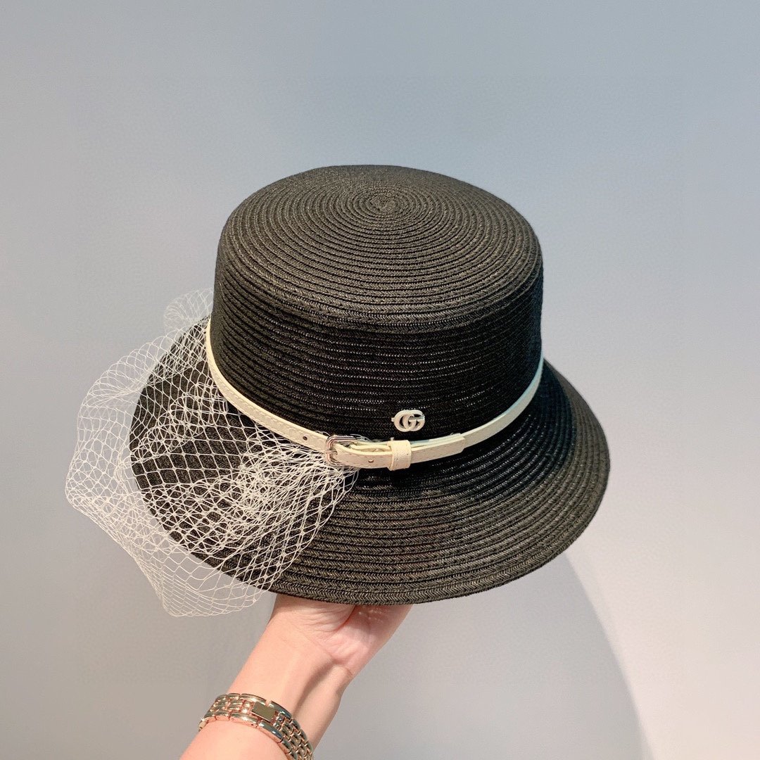 古驰gucci i古奇新款网纱草帽 太阳草帽 跑量两色 头围57cm左右
