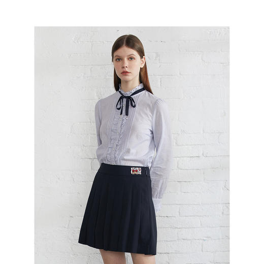 TeenieWeenie小熊22春新款木耳边长袖衬衫设计感衬衣甜美气质女装TTYS222301P 商品图1