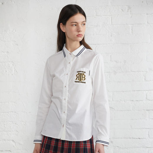 TeenieWeenie小熊22年春款白色休闲刺绣百搭长袖衬衫TTYW222304P 商品图0