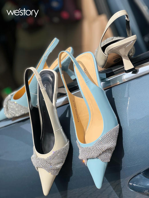 westory2022年春夏季新款闪钻蝴蝶结高跟鞋女凉鞋W22AH54831 商品图0