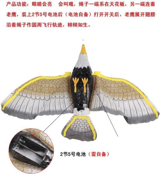 电动发光老鹰 吊线玩具头部闪光有叫声音乐电动吊线飞鹰鹦鹉玩具 商品图2