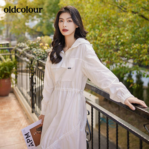 oldcolour2022春季设计感大口袋全棉连帽白色连衣裙BO12103076B 商品图3