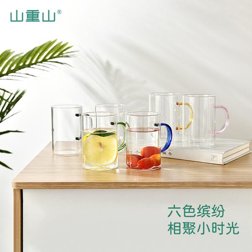 山重山玻璃杯水杯家用泡茶杯耐热高硼硅玻璃水杯六色把杯牛奶杯情侣杯 （圆通）蓝粉彩把2杯280ml 商品图3
