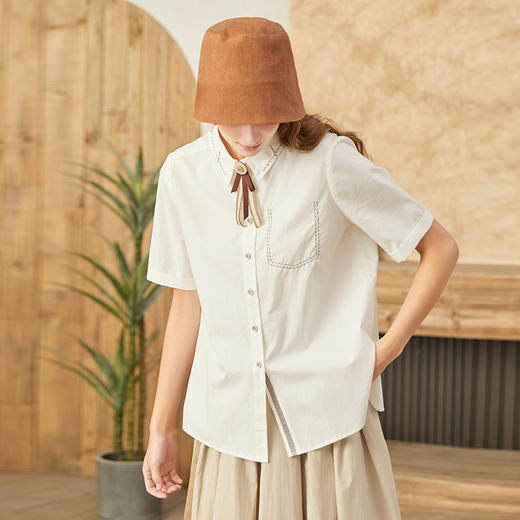 famecoco范可儿甜飒风女装衬衫夏季轻奢小众炸街上衣纯棉通勤F223BA005 商品图1