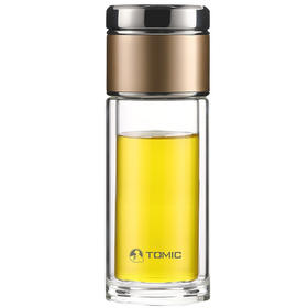 特美刻（TOMIC）茶水分离杯双层隔热玻璃杯迷你便携泡茶杯带过滤水杯特美赢杯TG80716 金色 230ML