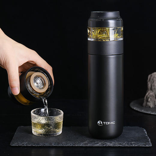 特美刻（TOMIC）茶水分离保温杯304真空不锈钢办公室功夫茶杯便携车载水杯子特美赢杯TW00023 黑色400ML 商品图2