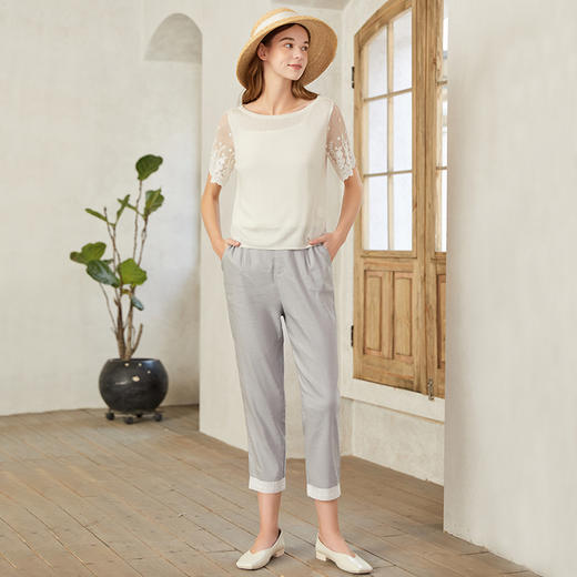 famecoco范可儿裤子女夏薄款白色直筒休闲裤时髦时尚洋气F223GA027 商品图3