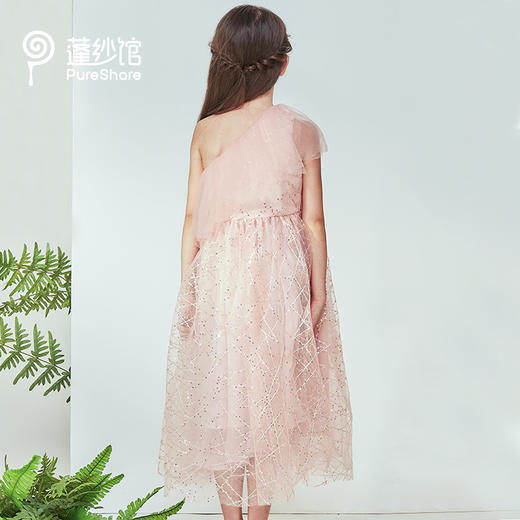PureShare 蓬纱馆儿童礼服公主裙女童短袖钢琴演出服高端小女孩生日模特走秀-亮片斜肩礼服裙 商品图1