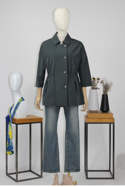 FOCALS福柯斯新款休闲收腰七分袖短款纯色外套风衣F2YAF199G7 商品图5