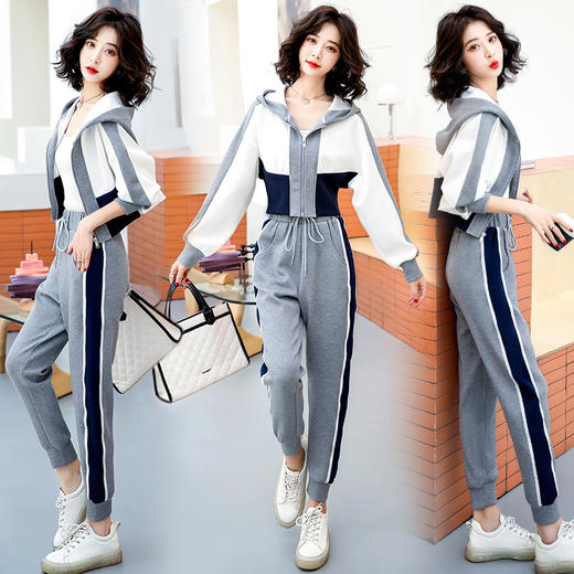 休闲显瘦，慵懒风长袖大码拼接女潮牌套装两件套HR-BX1976 商品图2