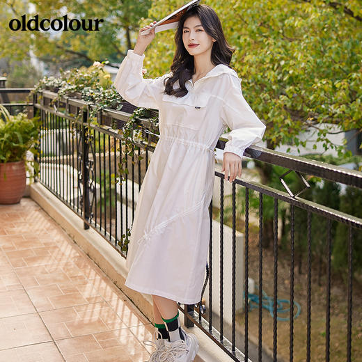 oldcolour2022春季设计感大口袋全棉连帽白色连衣裙BO12103076B 商品图2