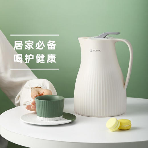 特美刻（TOMIC）保温壶家用办公热水瓶玻璃内胆真空保温水壶1L大容量开水瓶 TJ10008 白色 商品图2