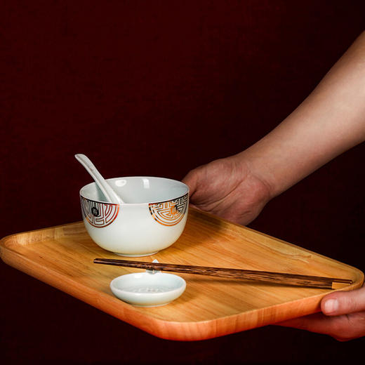 清朴堂 禧福世家餐具套装 鸡翅木筷6双+隐青碗6只+勺6只+碟6只 商品图4
