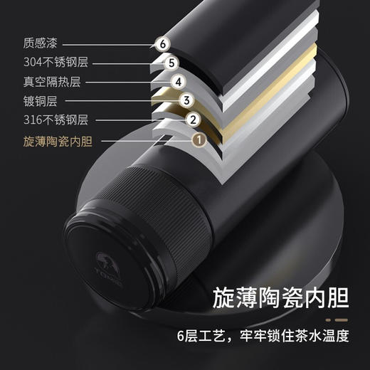 特美赢杯TOMIC保温杯茶水分离杯纯钛茶隔陶瓷内胆高档商务泡茶杯便携水杯男 黑色350ml 商品图3