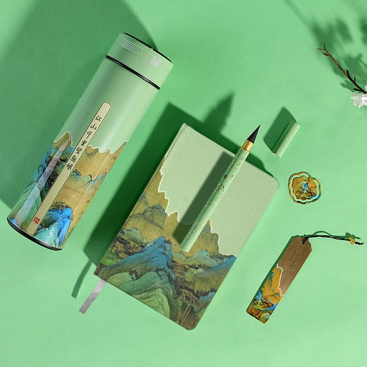 清朴堂·千里江山智能温显保温杯书写五件套 本子*1+书签*1+笔*1+书扣*1+杯子*1+ 商品图2