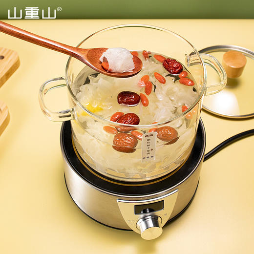 山重山家用炖锅加厚汤锅透明玻璃煲带盖碗婴儿辅食锅双耳高硼硅小奶锅泡面汤碗微波炉加热 1600ml双耳炖锅 商品图1