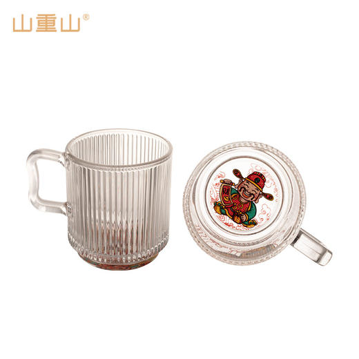 山重山玻璃水杯礼品客户小礼物办公室家用泡茶杯350ml多功能玻璃杯套装伴手礼9016财神杯礼盒装 （圆通）财神杯2件套 商品图9