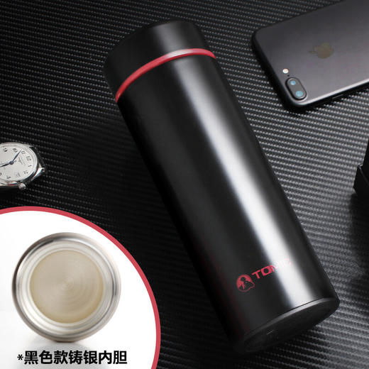 特美刻TOMIC银杯999银内胆保温杯男士高档商务茶杯1066S黑色430ML 商品图5