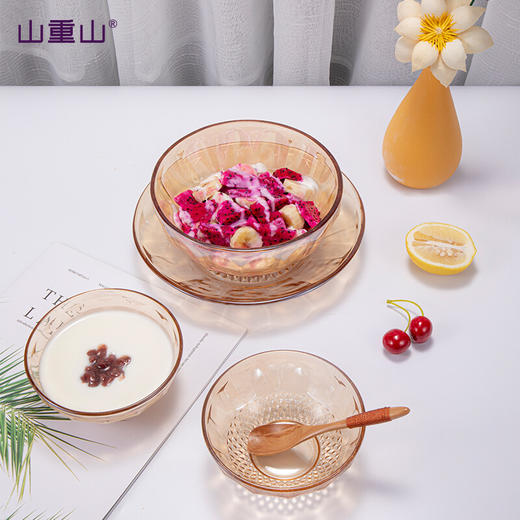 山重山（MOM）玻璃碗套装水果沙拉碗大容量玻璃餐具微波炉耐热泡面碗加厚汤碗透明碗 【顺丰】琥珀色小碗6件套【5英寸】 商品图9