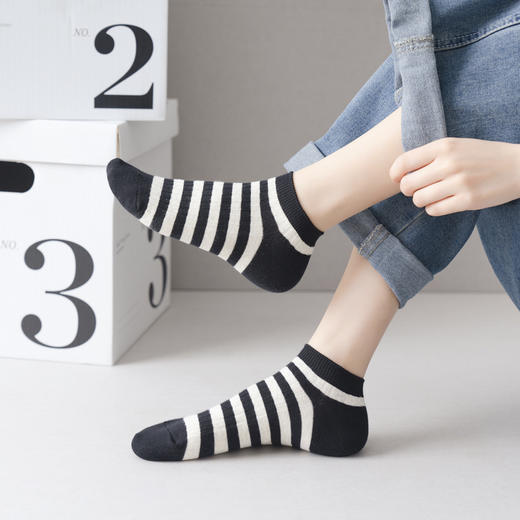 【女士粗条纹船袜】日式简约无印春夏款长绒棉双针条纹款女式高筒船袜良品休闲女袜 商品图12