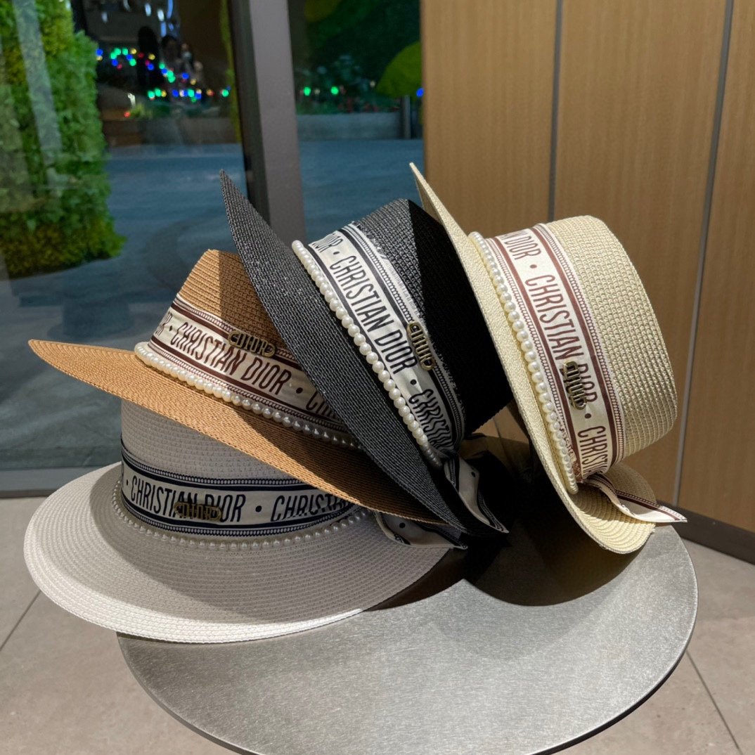 迪奥dior 2022早春新款夏季新品赫本风优雅波点白色礼帽欧美平顶帽沙