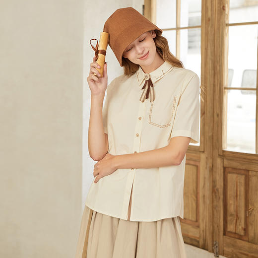 famecoco范可儿甜飒风女装衬衫夏季轻奢小众炸街上衣纯棉通勤F223BA005 商品图3