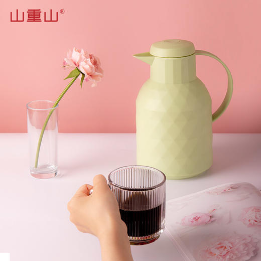 山重山保温壶家用大容量真空热水瓶暖水壶按压式玻璃内胆热水壶保温瓶9107福多多 绿1000ml 发圆通 商品图0