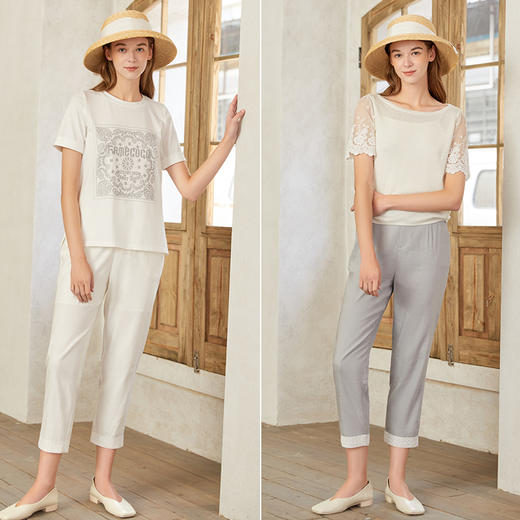 famecoco范可儿裤子女夏薄款白色直筒休闲裤时髦时尚洋气F223GA027 商品图4
