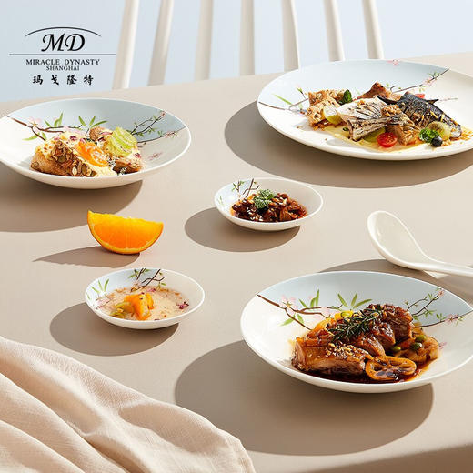 【6F】玛戈隆特 4人骨瓷餐具套装碗碟套装 轻奢中式家用碗盘碟 礼盒包装 20头雨花轩 20头（4人份） 商品图5