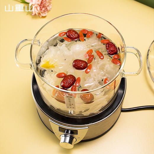 山重山家用炖锅加厚汤锅透明玻璃煲带盖碗婴儿辅食锅双耳高硼硅小奶锅泡面汤碗微波炉加热 1600ml双耳炖锅 商品图8