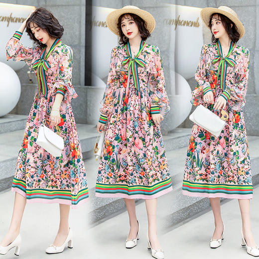 修身时尚，新款气质民族风印花连衣裙 HR-LNSN9392 商品图0