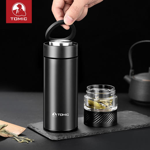 特美刻TOMIC茶水分离保温杯男女士陶瓷内胆茶滤水杯便携车载商务办公室泡茶杯子特美赢杯 TW60071 黑色370ML 商品图4