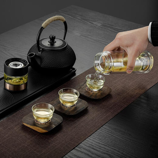 特美刻（TOMIC）双层玻璃杯男士茶杯便携茶水分离杯办公室泡茶水杯家用防烫透明杯子 TG80708 绅士黑 商品图6