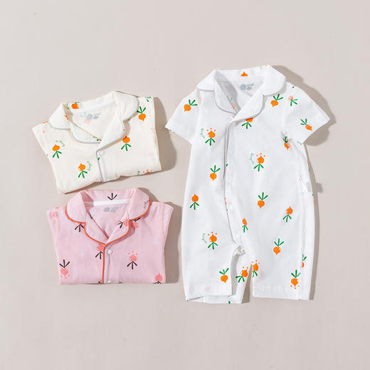 贝贝怡夏季新品女宝短袖前开扣连体衣可爱宝宝睡衣 商品图2