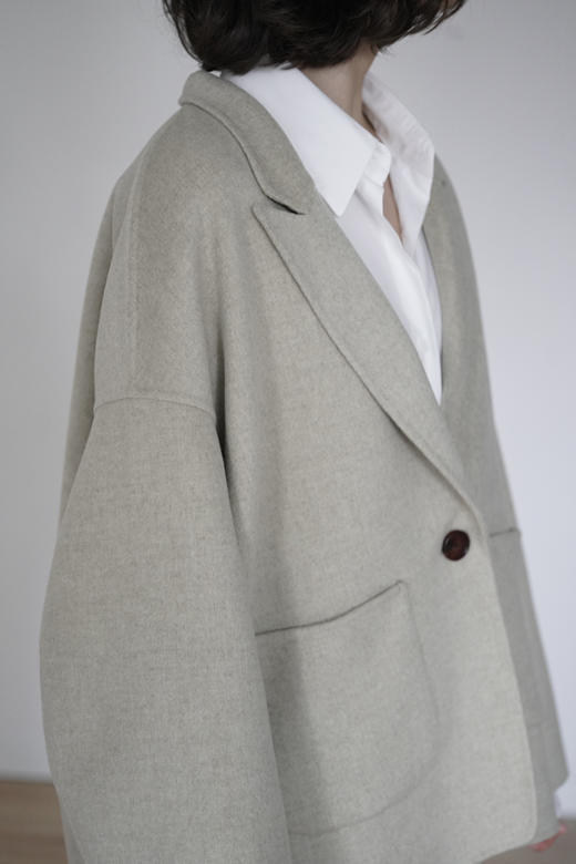 Puree｜#0315 羊绒羊毛混纺拼接设计oversized夹克 [黑 / 燕麦 / 绿] 商品图13