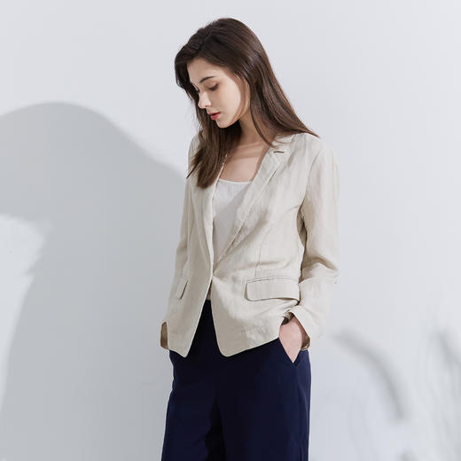 METTE22年春夏新品女士亚麻外套时尚通勤一粒扣长袖开衫百搭上衣 商品图2