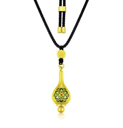 周大福传承如来敦煌四季平安足金黄金莲瓶珐琅吊坠挂坠R24931 商品图2