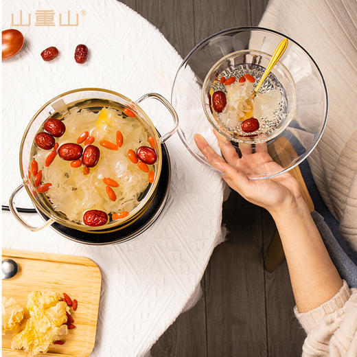 山重山家用炖锅加厚汤锅透明玻璃煲带盖碗婴儿辅食锅双耳高硼硅小奶锅泡面汤碗微波炉加热 1600ml双耳炖锅 商品图2