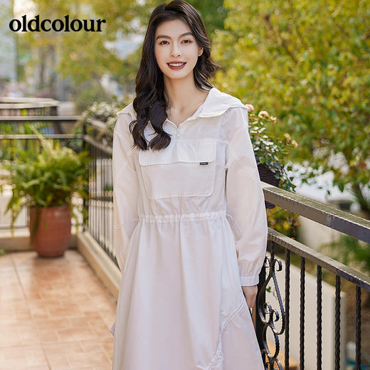 oldcolour2022春季设计感大口袋全棉连帽白色连衣裙BO12103076B 商品图0