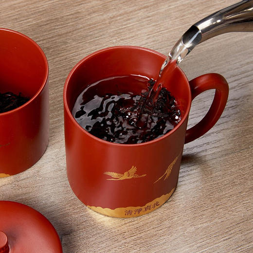 清朴堂 贴金工艺祥和紫砂办公杯套装 纯手工宜兴原矿办公工作商务泡茶杯 商务礼品可定制 商品图4