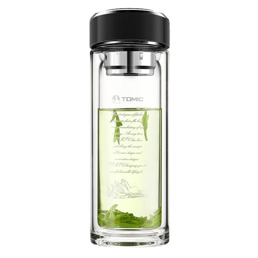 特美刻（TOMIC）双层玻璃杯男商务玻璃水杯透明家用茶杯车载便携隔热泡茶杯子特美赢杯TG9502G 黑色360ML 商品图6