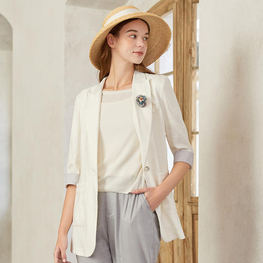 Famecoco范可儿灰色休闲西装外套女小个子新款气质时尚西服夏F223AW003 商品图3